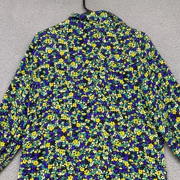 Zara Top Womens Small Oversized Button Up Long Bishop Sleeve Ditsy Yellow Blue - Picture 12 of 15